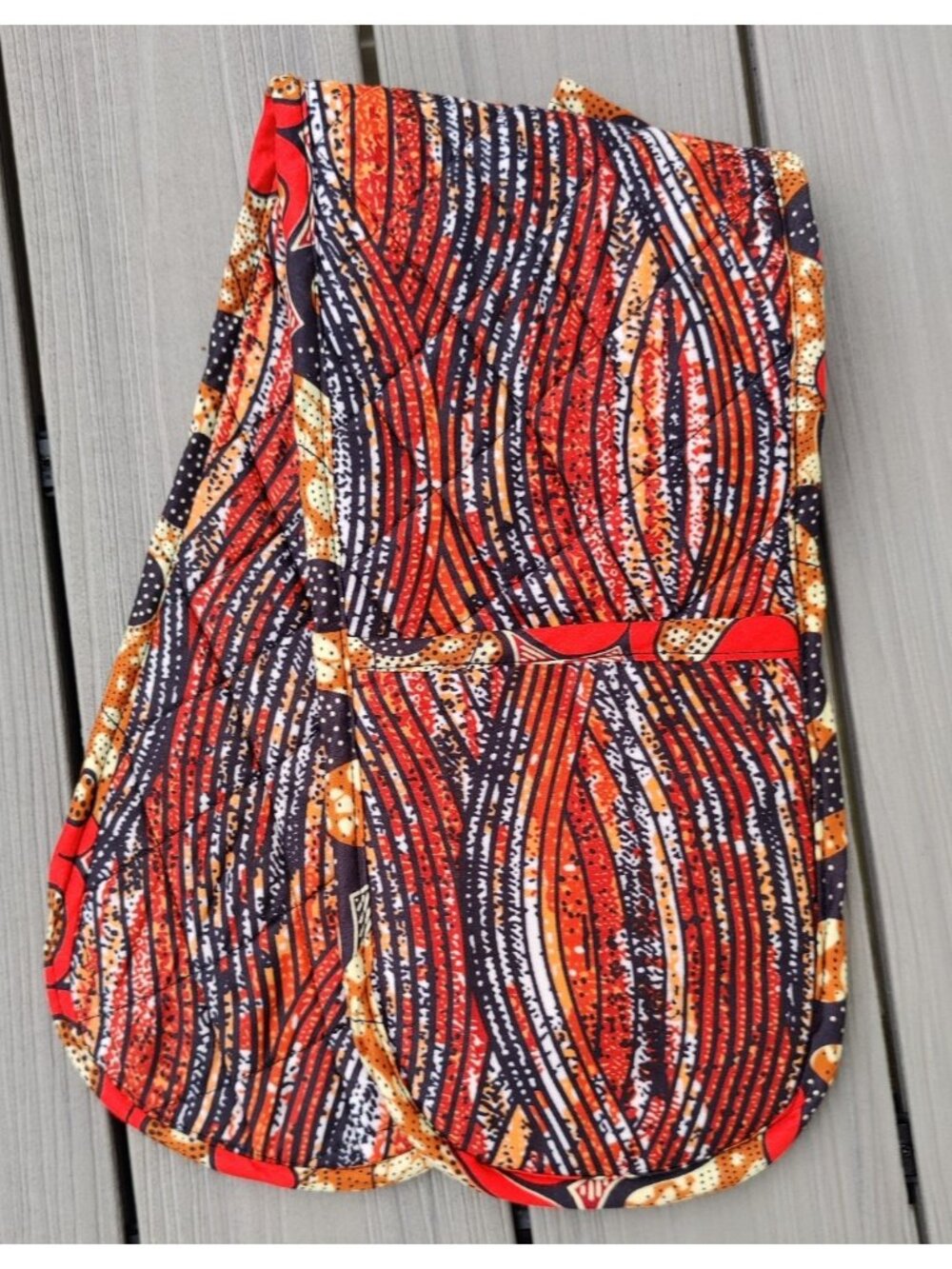 Orange Black African Print Double Oven Mitt EUC Quality Made